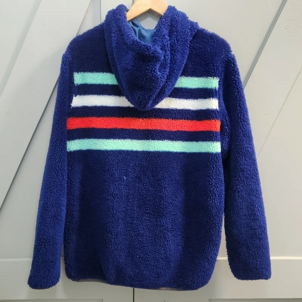 Chubbies M Hoodie Sherpa Sweatshirt Blue Fleece Kangaroo Pullover Stripes